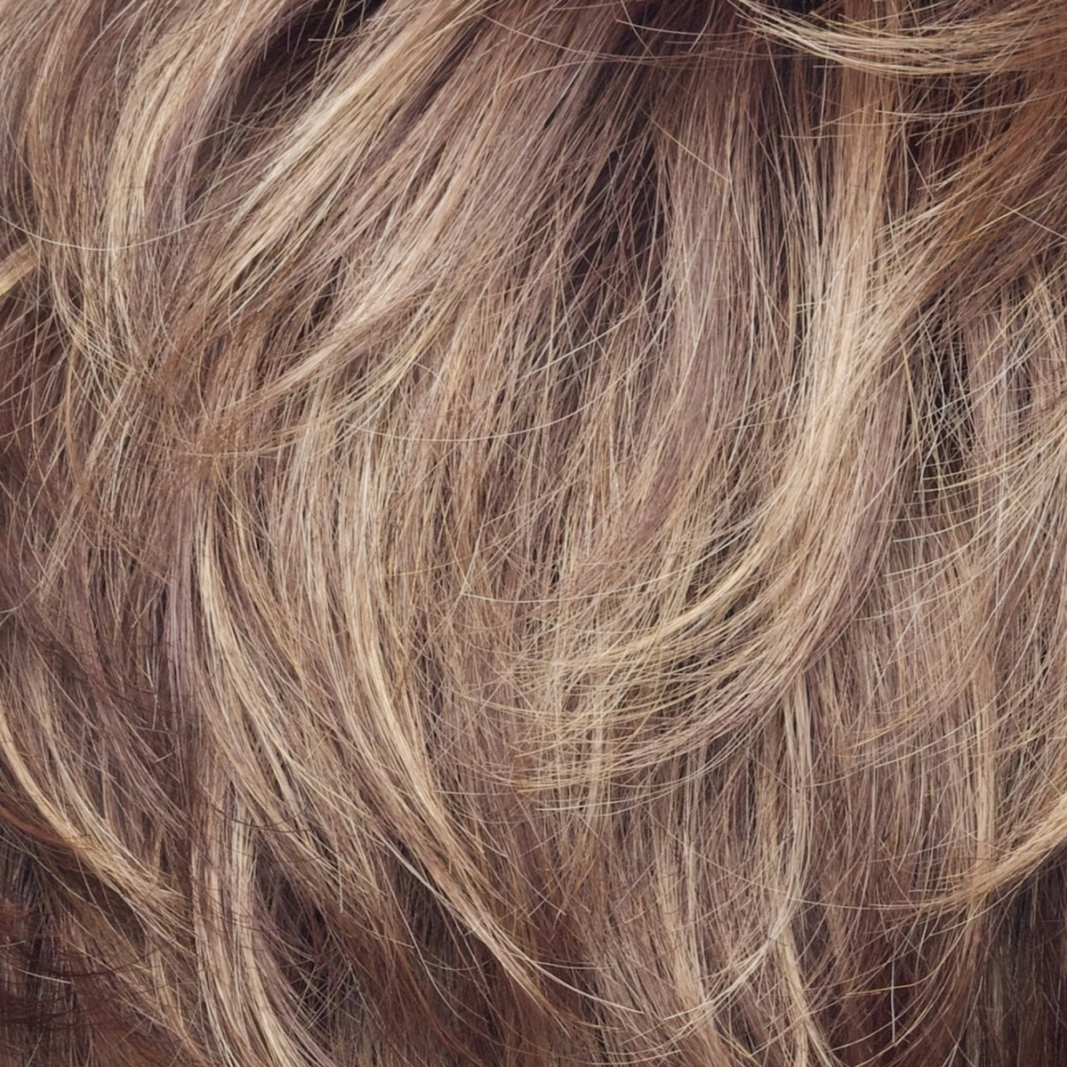 Raisin Glaze-H  -  This beautiful hybrant red has a dark raisin brown blended root with slices of pinky tones running throughout. The creamy cedar slices and smoky peach highlights complement this multi toned red.