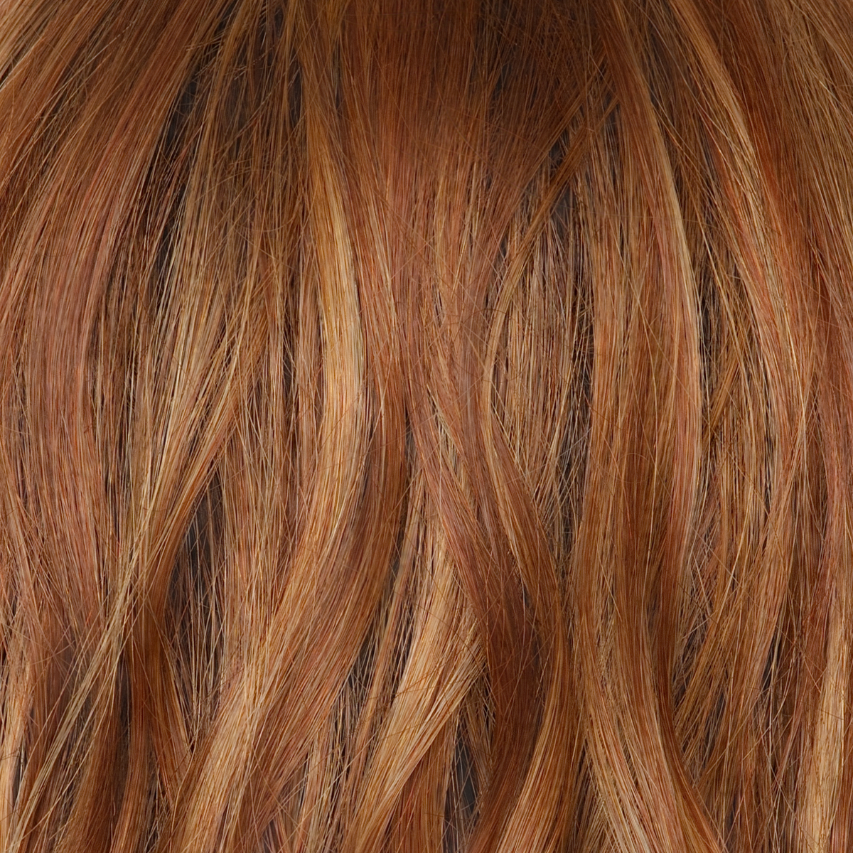 Rusty Sunrise-R - Merge of deep, earthy auburn tone with light copper blond highlights. The dark brown root offers a balance of depth and complements various skin tones.                 